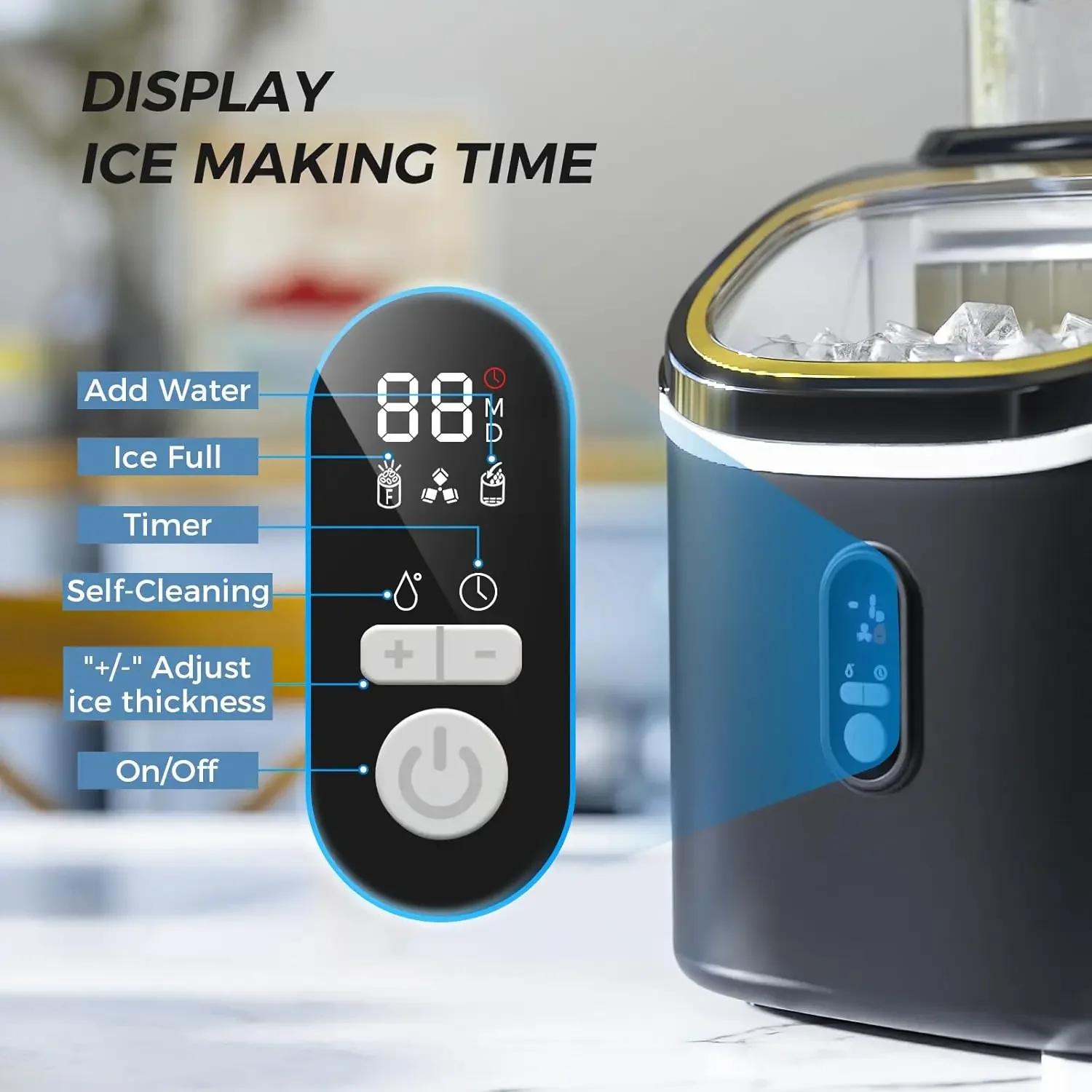 Ice Maker , Portable Ice Cube Maker Machine with 1.5L Detachable Water Tank, 33Lbs/Day, 16Pcs/5-18Mins, 24H Ti 5