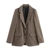 TRAF ZR Femme 2024 Casual Suit Women's Checked Blazer Featuring Notched Lapel Collar Long Sleeves Outerwears with Buttoned Cuffs 2