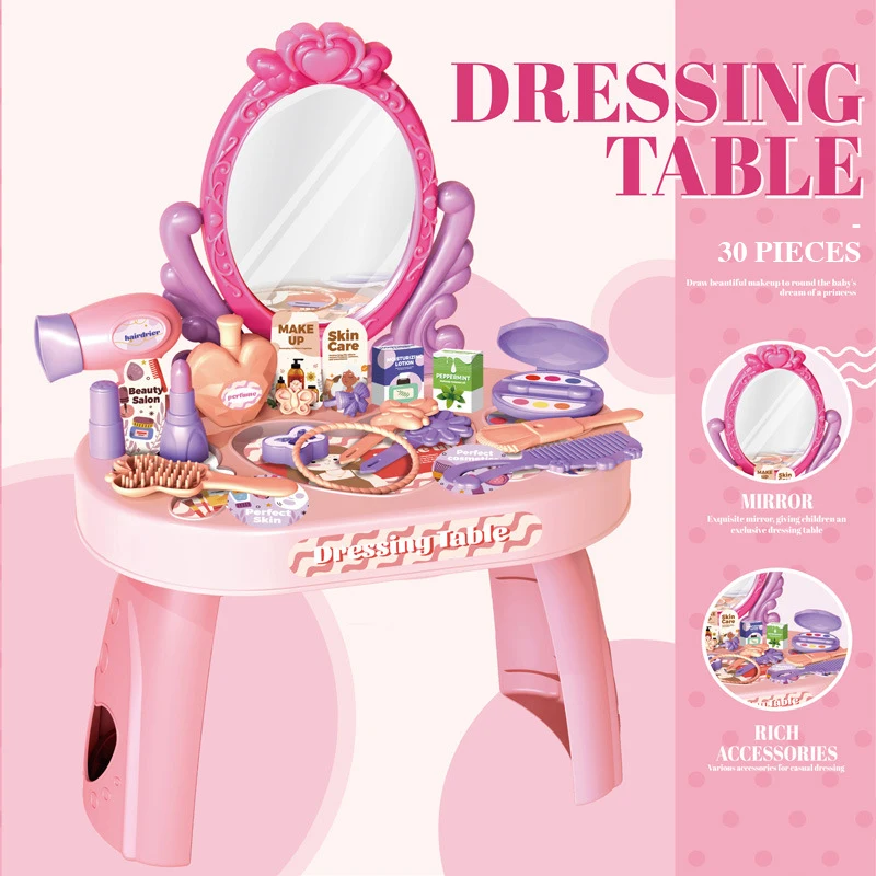 Children's Play house Toy Girl Simulated Dressing Table, DIY table and stickers, Girl pretending makeup toy gift for kid