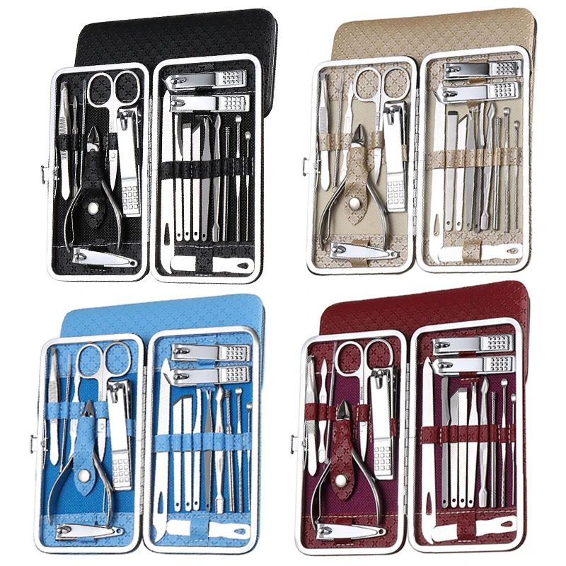 

19Pcs/Set Manicure Kit Nail Clippers Set Stainless Steel Professional Grooming Kits Nail Care Tools With Luxurious Travel Case