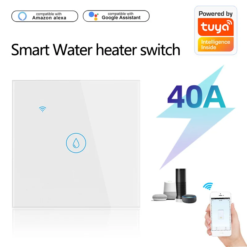 

TuYa WIFI Intelligent 40A High Power Water Heater Lamp Air Conditioning Switch Timing Voice Remote Control Alexa