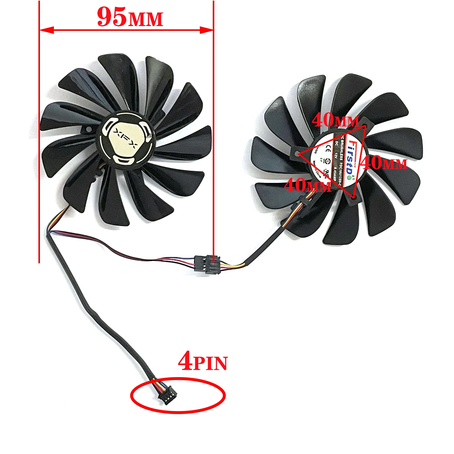 New 95mm DC 12V 0.45A FDC10U12S9-C CF1010U12S 4Pin XFX RX 5600 5700XT GPU Cooler for XFX RX 5700 5700XT 5600XT Graphics Cooler