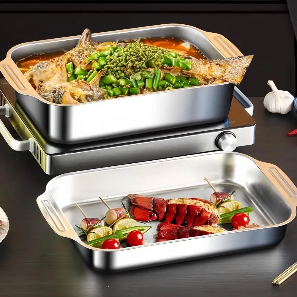 Baking Pan Baking Pan Tray 2-Piece Stainless Steel Rectangular Baking Pan Set Covers Heavy-Duty Multi-Functional Fish Seafood Barbecue Service