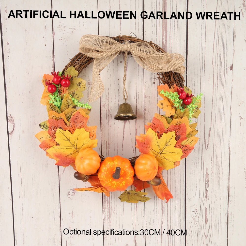 45cm Herbst Tür Kranz Weihnachten Halloween Dekor Kürbis Beere Tannenzapfen Ahorn künstlichen Kranz Stoff Rattan Material nach Hause – Detail 9