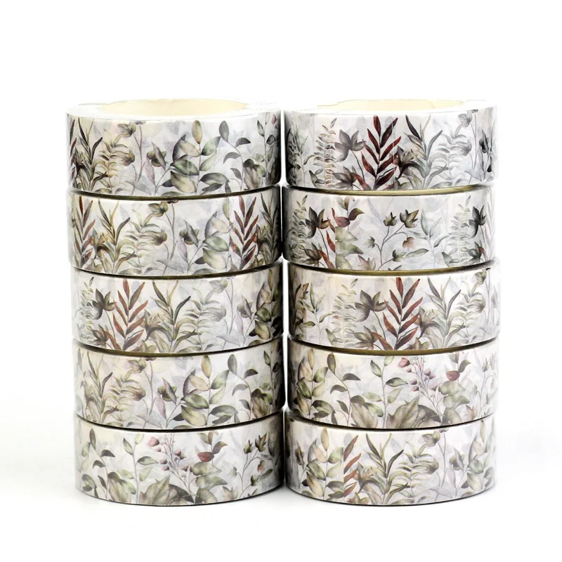 2023 NEW 1PC 10M Decor More Neutral Leaves Grid Washi Tape Set for Scrapbooking Planner Adhesive Masking Tape Cute Stationery 5