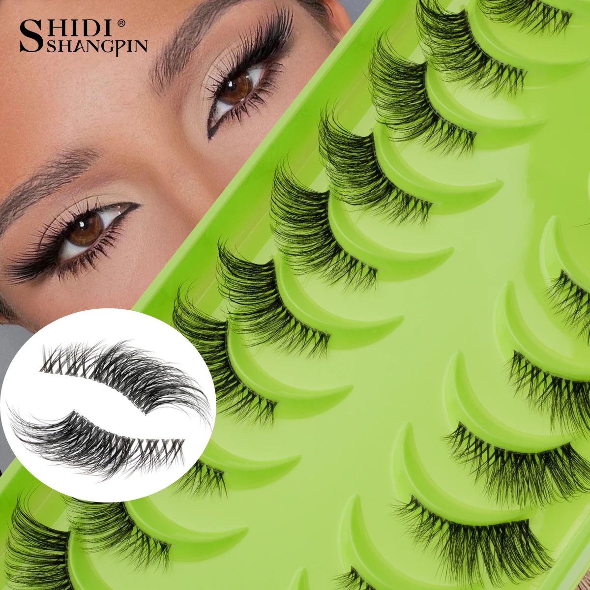 Lot De 5 Paires De Faux Cils En Bande - Effet Naturel Vaporeux, Longueur Moyenne, Noir