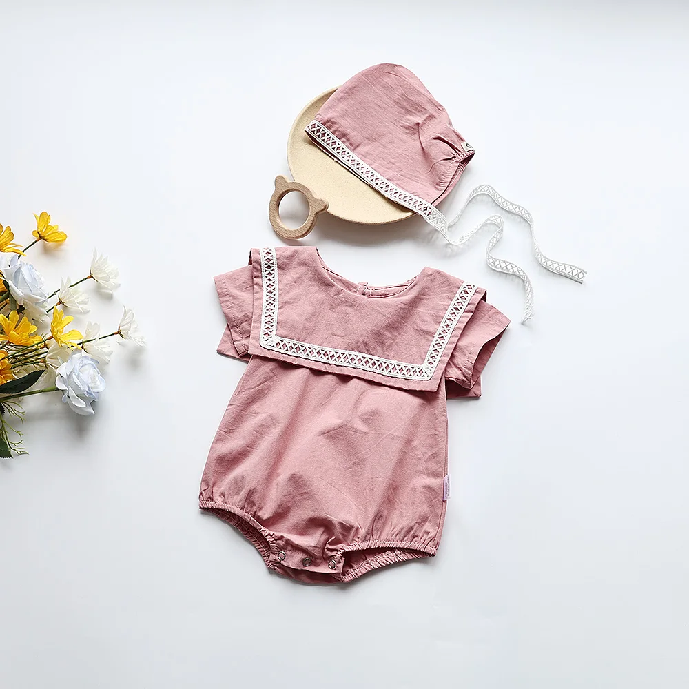 Breathable Lace Baby Bodysuit with Hat for Summer