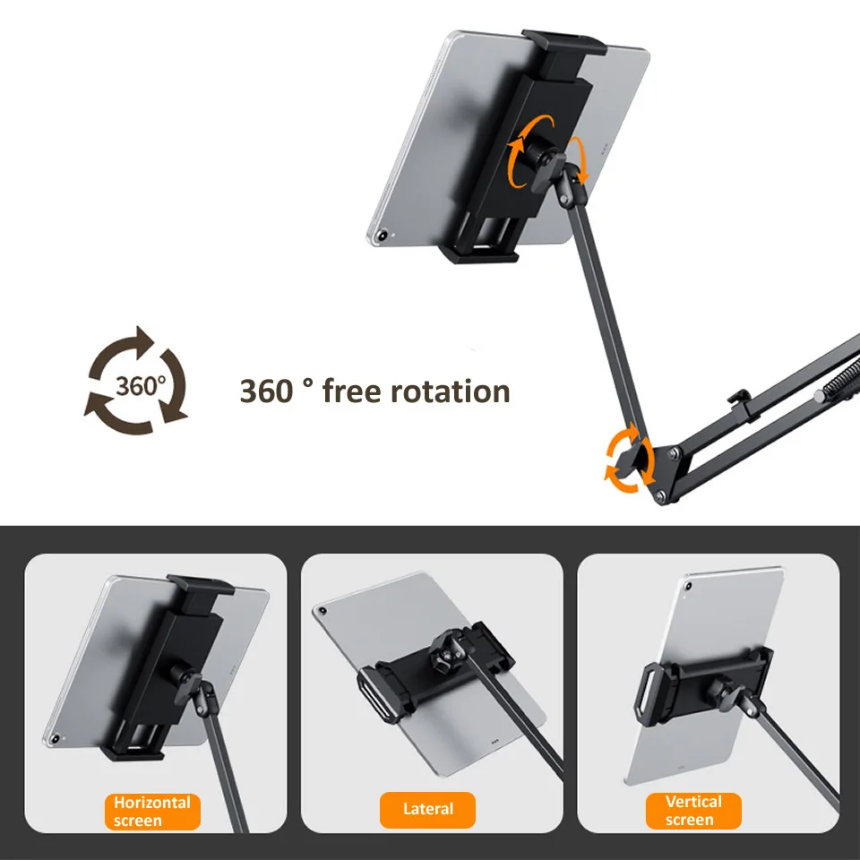 Rotativa Desktop Phone Mount com Braço de Alumínio Suporte para Tablet para Cama Suporte Ipad Xiaomi Lenovo Samsung 360 ° 4.7 12.9 - Imagem 2