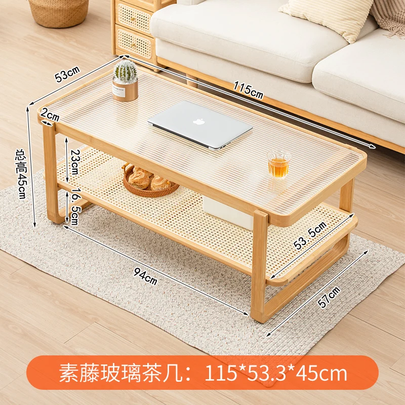 Wood Living Room Coffee Table Modern Rattan Rectangular Coffee Table Patio Rustic Basse Ronde De Salon Home Bar Furniture