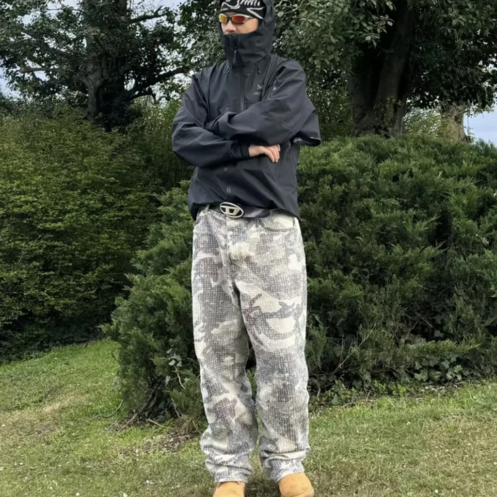 Frog Drift Fashion American Style Streetwear Camouflage Cargo Pants Vintage Clothing Loose Cotton Trousers For Men Unisex