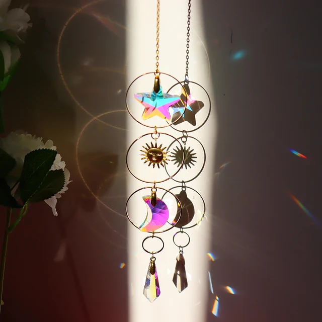 Napsütő Szivárvány Ólomüveg Függő Kristályok Holdcsillag Könnyű Fogó Szél Harangszoba Boszorkány Dekoráció Kerti Ajándék - Image 2