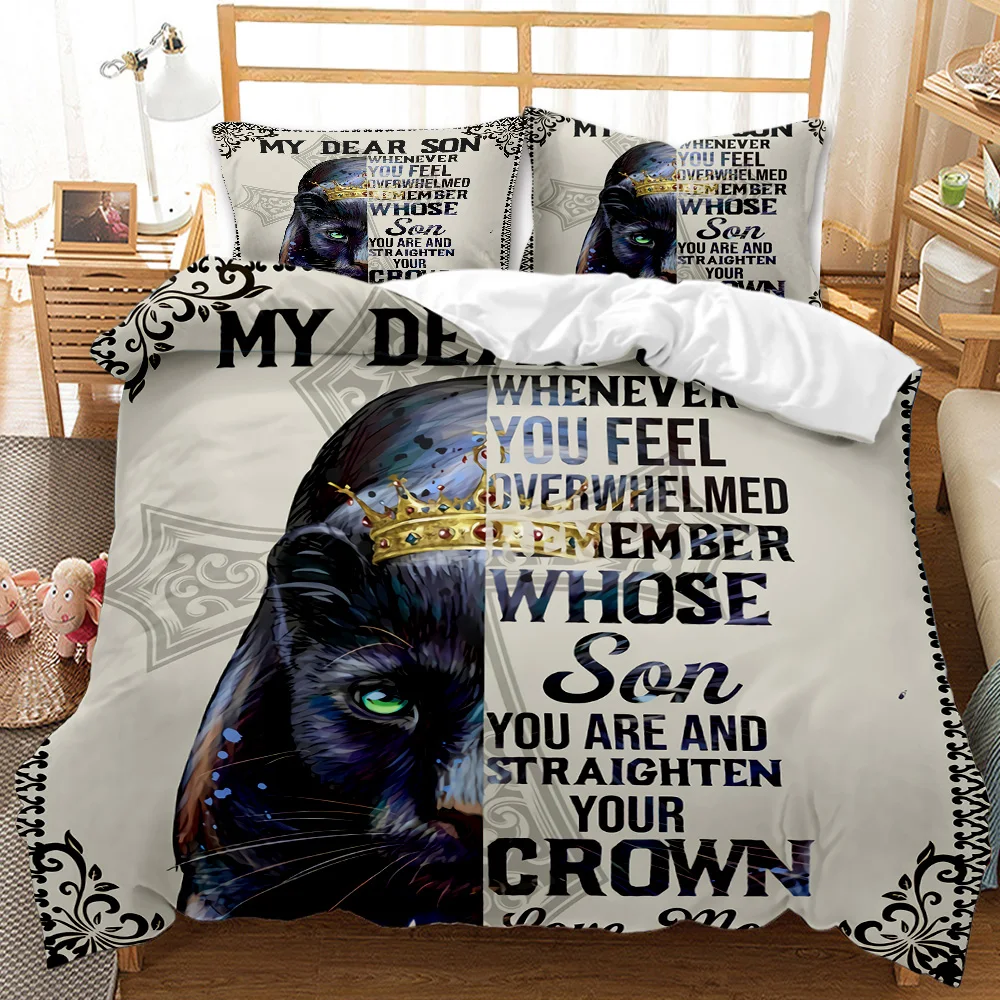 Animal Duvet Cover Set Black Panther With Keep Calm Sentence Cartoon
