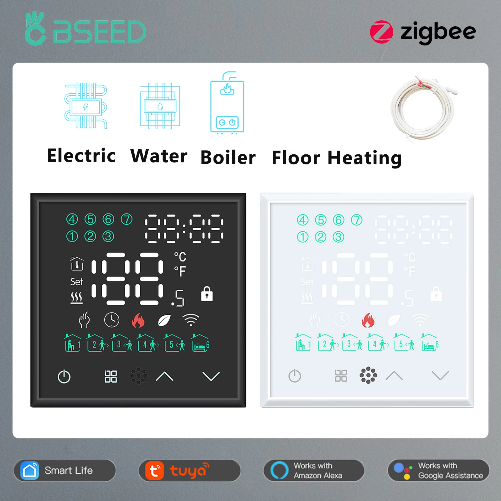 BSEED Zigbee Thermostat Room Temperature Controller Electric Floor Water Heating Gas Boiler DIY Parts Glass Panel Plastic Frame