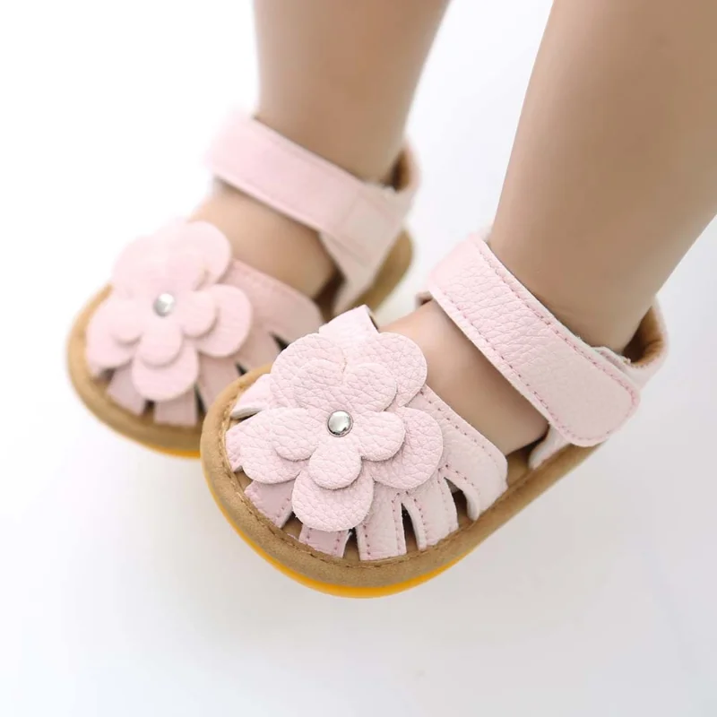 New Infant Baby Shoes Baby Boy Girl Shoes Toddler Flats Summer Sandal Flower Soft Rubber Sole Anti-Slip Crib First Walker
