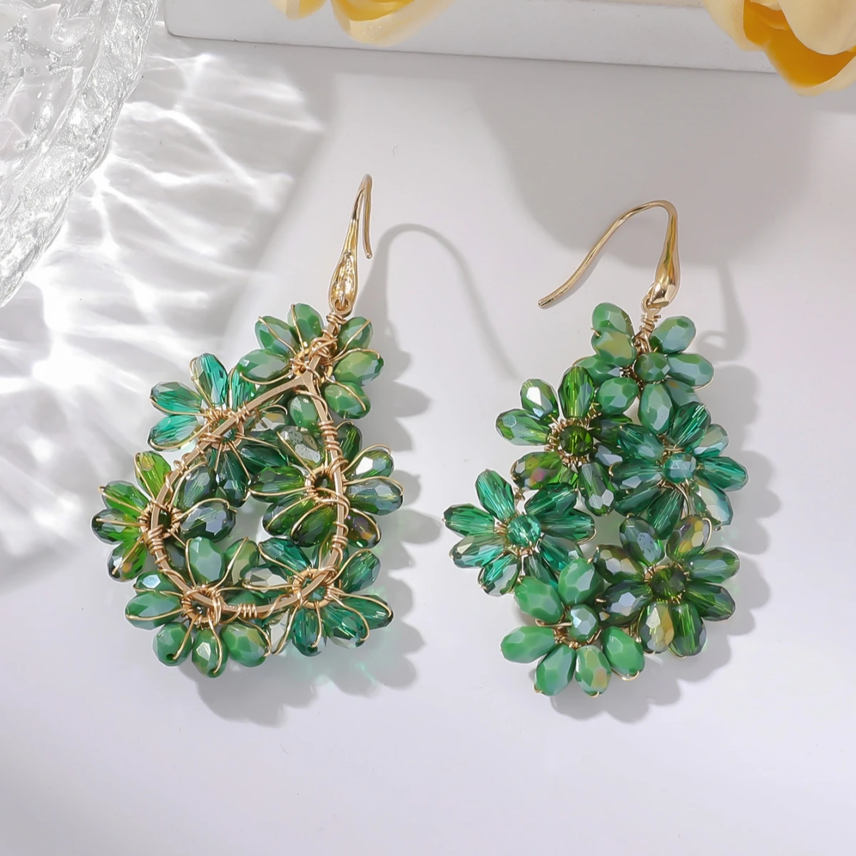 Trendy Flower Shaped Seed Beads Drop Earrings for Women Girls Boho Floral Crystal Beaded Dangle Earrings Handmade Jewelry Gifts