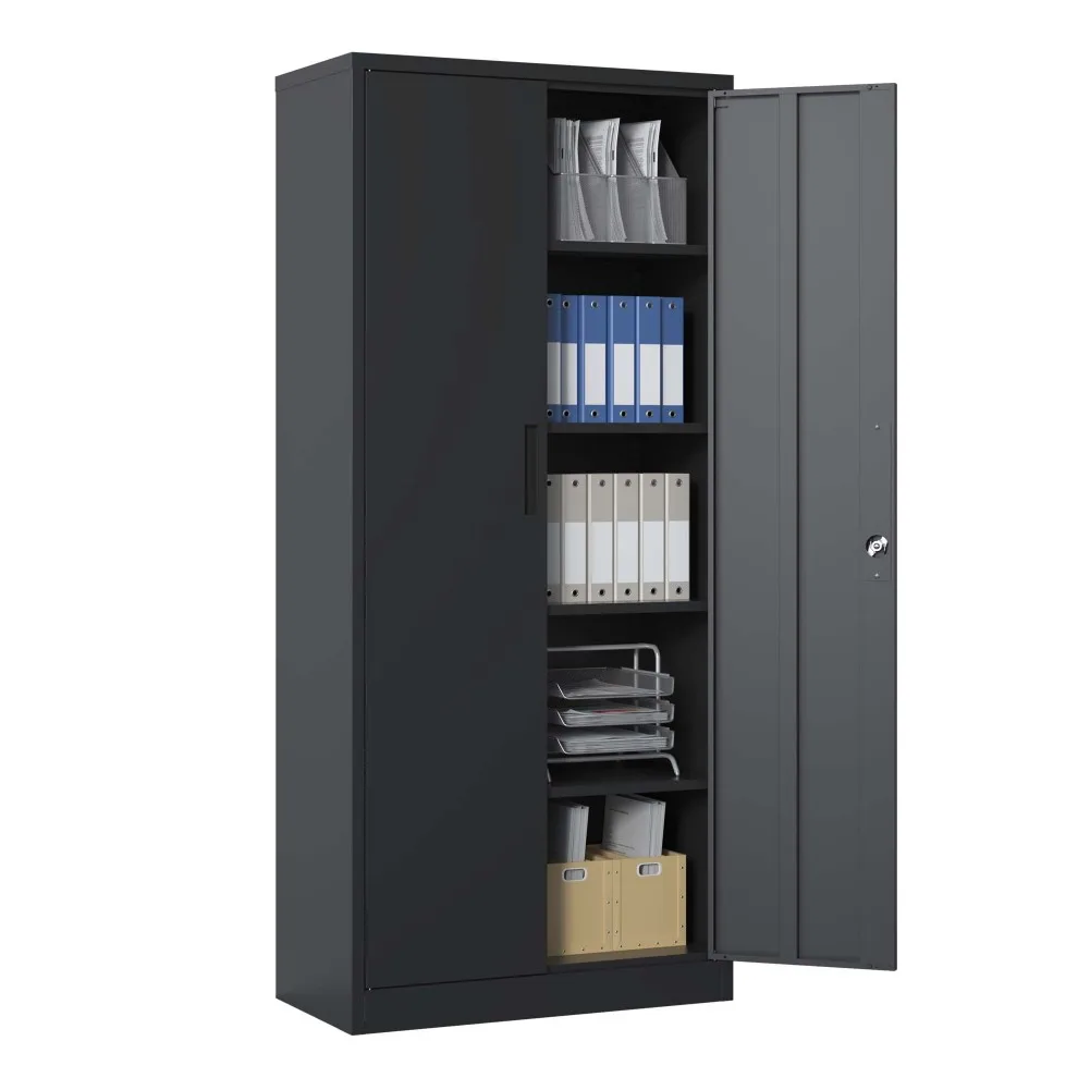 

Metal Storage Cabinet With 2 Doors 4 Adjustable Shelves Locks 2 Keys 72"H Lockable Garage Cabinet For Office Garage Filing Case