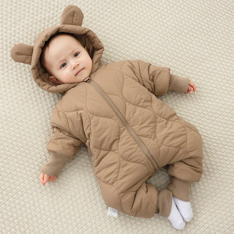 Winter Newborn Clothes Baby Jumpsuit Plush Thickened Baby Hooded Jacket For Outdoor Warmth Boys Girls Jumpsuits