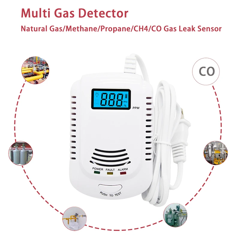 Combination CO Carbon Monoxide Detector Combustible Gas Leak Sensor Sensitive Auto Detect Failure Fire Alarm EU Plug AC 90V-220V
