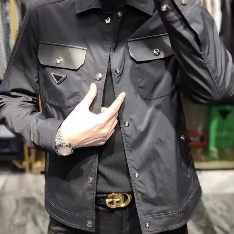 Brand Clothing Autumn Men's Jacket Fashion PU Splicing Lapel