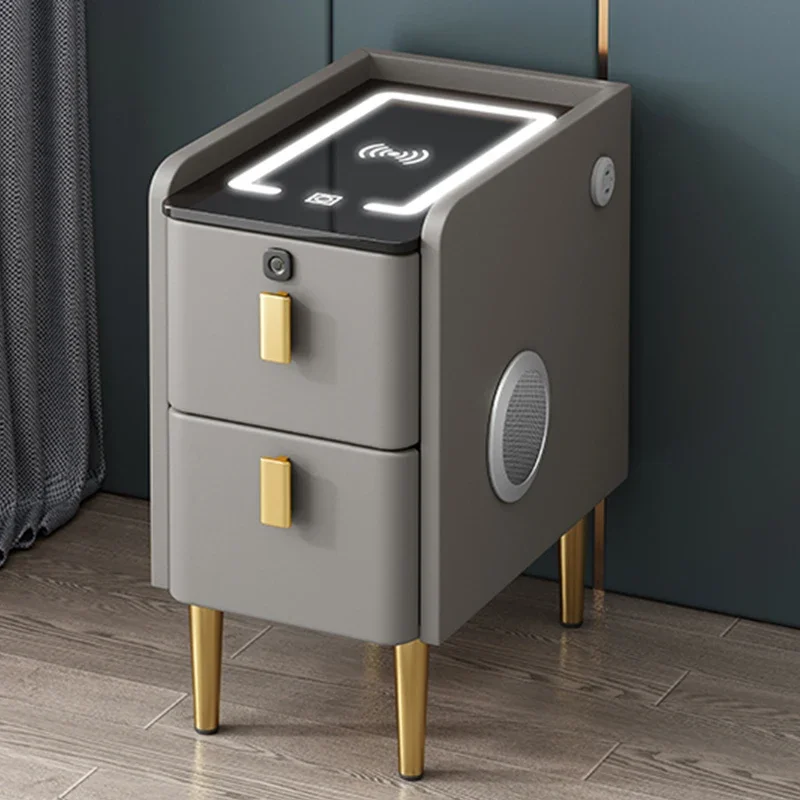 Multifunctional Fingerprint Nightstands Lamp Lock White Low Smart Bedside Table With Wireless Charger Nachttisch Home Furniture
