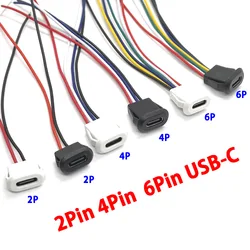 1pcs USB-C Type 6Pin Waterproof USB Connector Direct compression female base Female Socket Charging Interface With Welding Wire