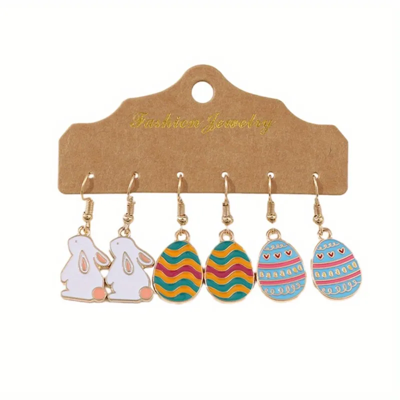 6pcs/set Rabbit Egg Design Dangle Earrings for Women Cute Fashion Cartoon Easter Earrings Party Jewelry Gifts 4