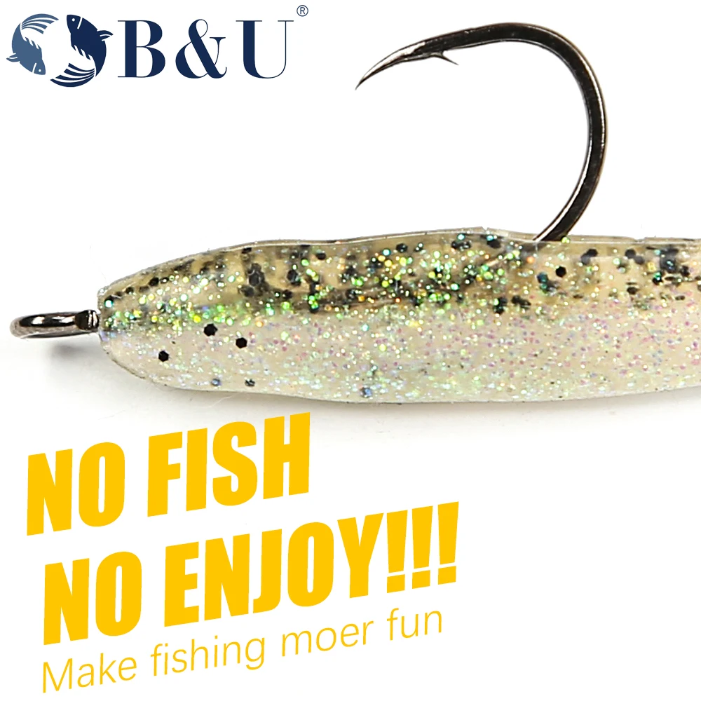 B&U 20-Piece Big Eye Barbed Fishing Hooks with Long Shank and Round Bent Joint