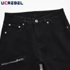 Multi-Pocket Flared Pants Mens High Street Washed Black Casual Straight-leg Pants Men Jeans 4