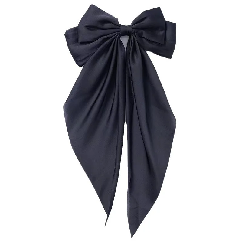 Fashionable Solid Color Ribbon Bow Hair Clip Women's Elegant Long Satin Large Bow Spring Clip Girls' Hair Accessory Top Clips