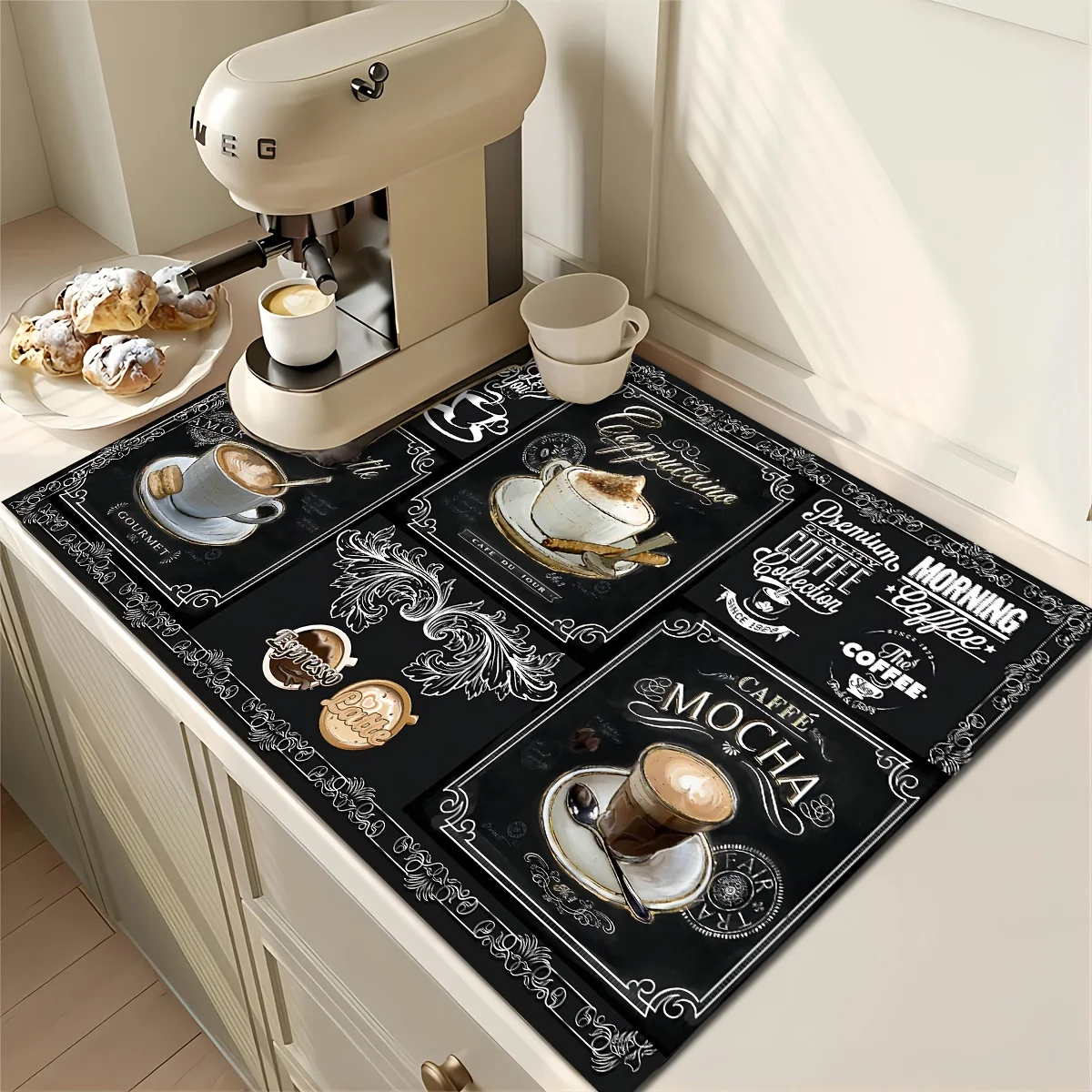 Description Picture 5 of itemDurable Rubber Coffee Drying Mat for Kitchen and Coffee Shop Retro Print Diatom Mud Table Mat Coffeeware Accessory Home Decor