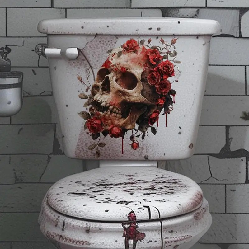 Funny Toilet Seat Lid Stickers Self-Adhesive Removable Toilet Seat Decals Skull Bathroom Wall Decals Skull Horror