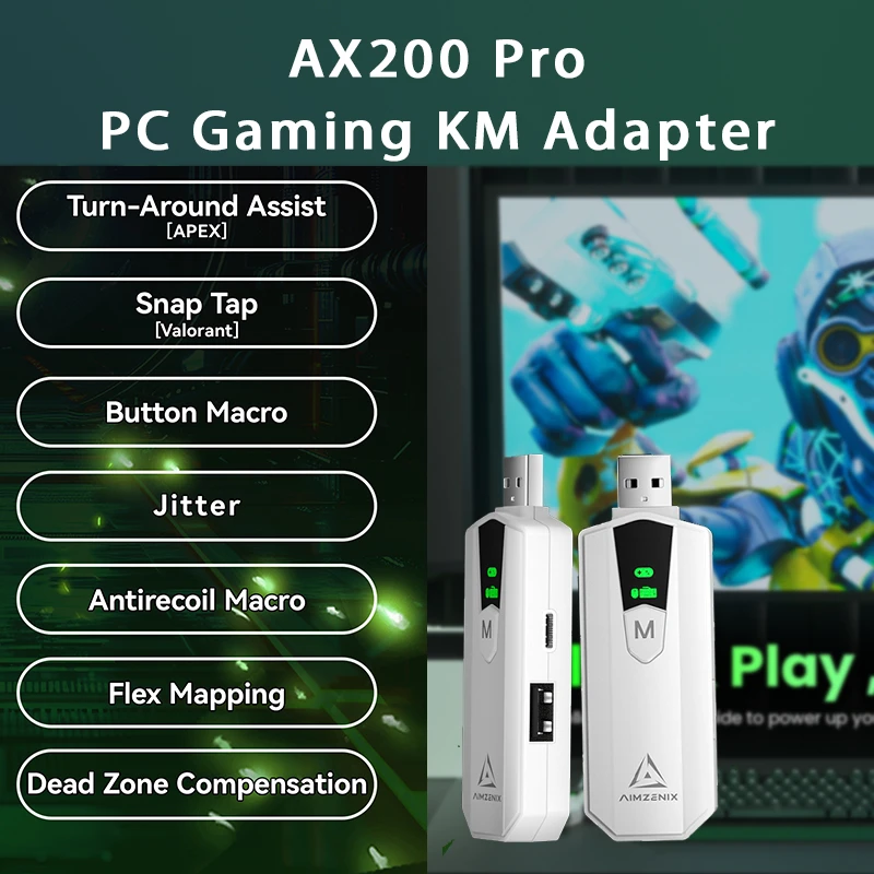 AIMZENIX AX200PRO Keyboard & Mouse to Controller Converter for PC & Nintendo Switch-Plug Play FPS Gaming Adapter (Call of Du