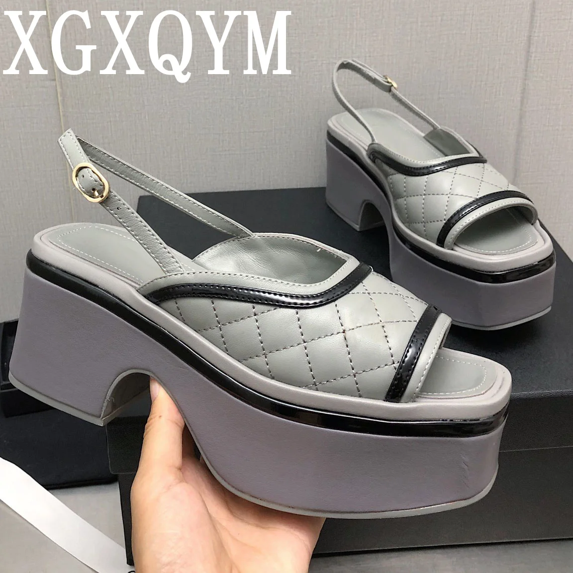 

Genuine Leather Slingback High Heel Sandals Women Shoes Peep Toe Chunky Heels Designer Sandalias De Las Mujer Party Wedding Shoe