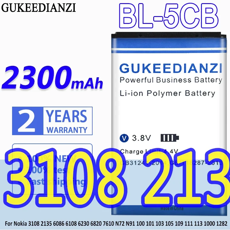 Gukeedianzi Altamente Batteria Bl-5Cb 2300Mah Per Nokia 3108 2135 6086 6108 6230 6820 7610 N72 N91 100 101 103 105 109 111 113