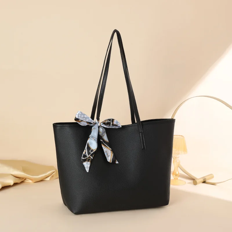 Women's Shoulder Bag Foreign Trade Fashion Large Capacity Tote Bag Lychee Pattern Silk Scarf