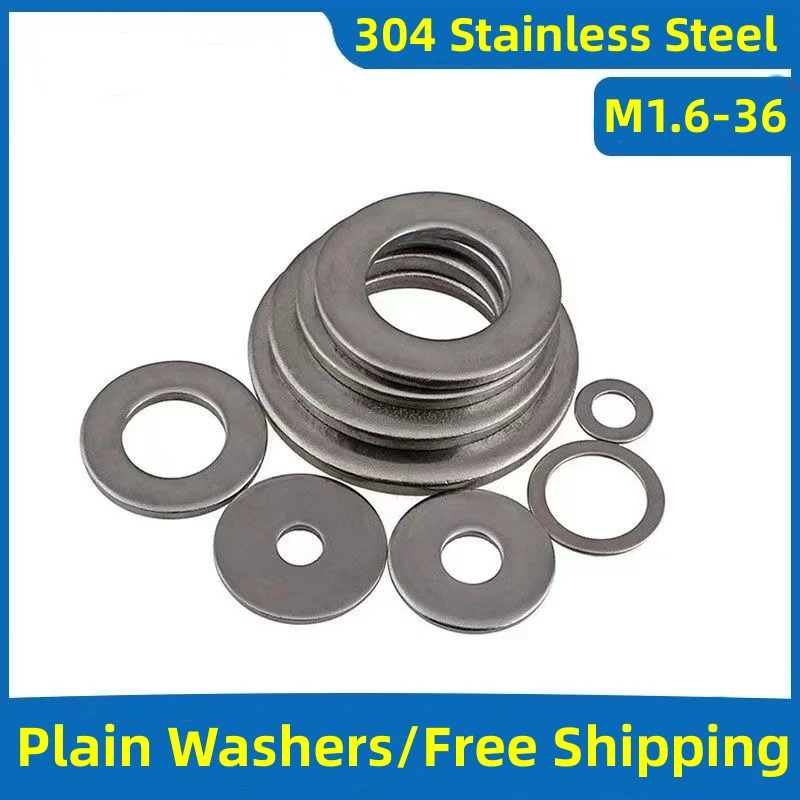 GB97 DIN125 A2-70 304 Stainless Steel Flat Washer Plain Gasket M1.6 M2 M2.5  M3 M3.5 M4 M5 M6 M8 M10 M12 M14 M16 M18 M20 M22 M24
