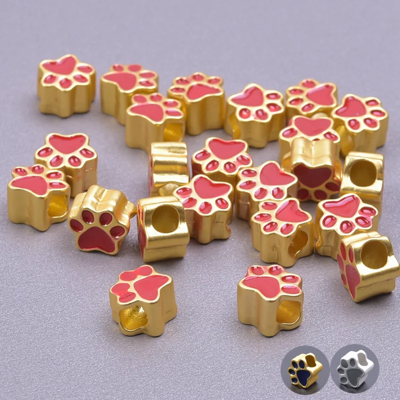 

10Pcs Cute Cat Paw Print Enamel Charm Connectors Large Hole Beads Spacer For DIY Bracelets Jewelry Making Craft Alloy Accessory