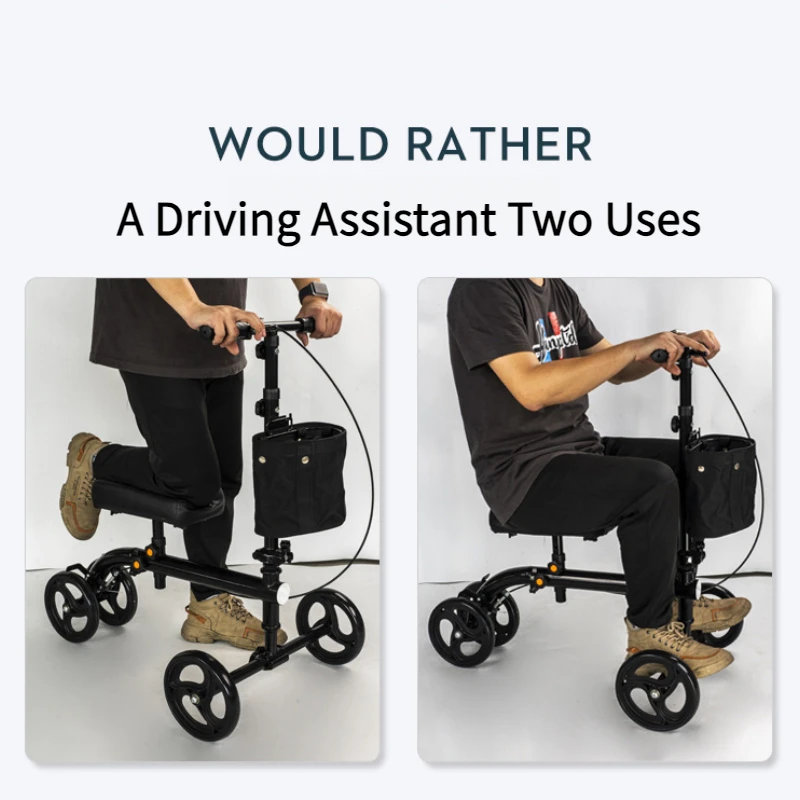 Fashion One-Leg Injury Knee Rollator Portable Foldable Can Sit And Push Rehabilitation Car Fracture Travel Artifact