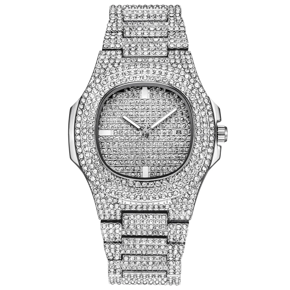 

Relogio Masculino Hip Hop Diamond Luxury Brand Fashion Alloy Band Golden Date Quartz Wristwatch Montre Homme Reloj Hombre 2024