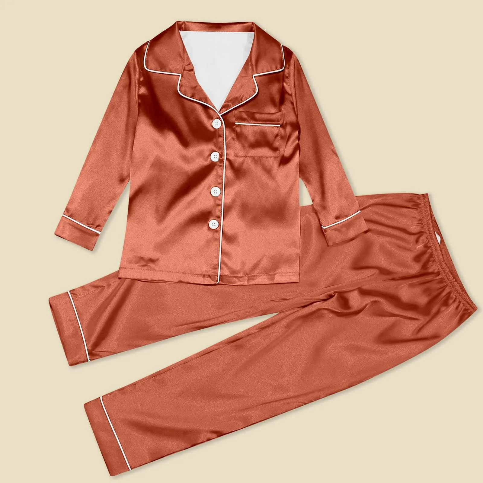 thumbnail image 2 of Conjunto de pijama de seda satinada para toda la familia, ropa de dormir navideña para el hogar, camisas de manga larga con solapas abotonadas y pantalones casuales, 2 of 5