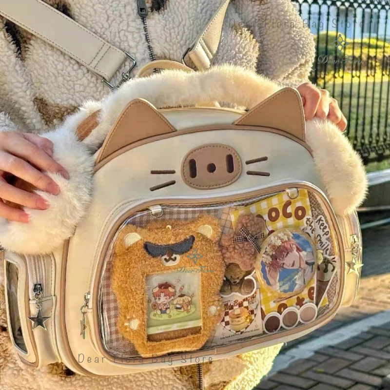 New Y2K Cute Cat Ita Bag Women's Lolita Backpacks Kawaii Girls Transparent Pocket Fashion Shoulder Bag JK Harajuku Crossbody Bag