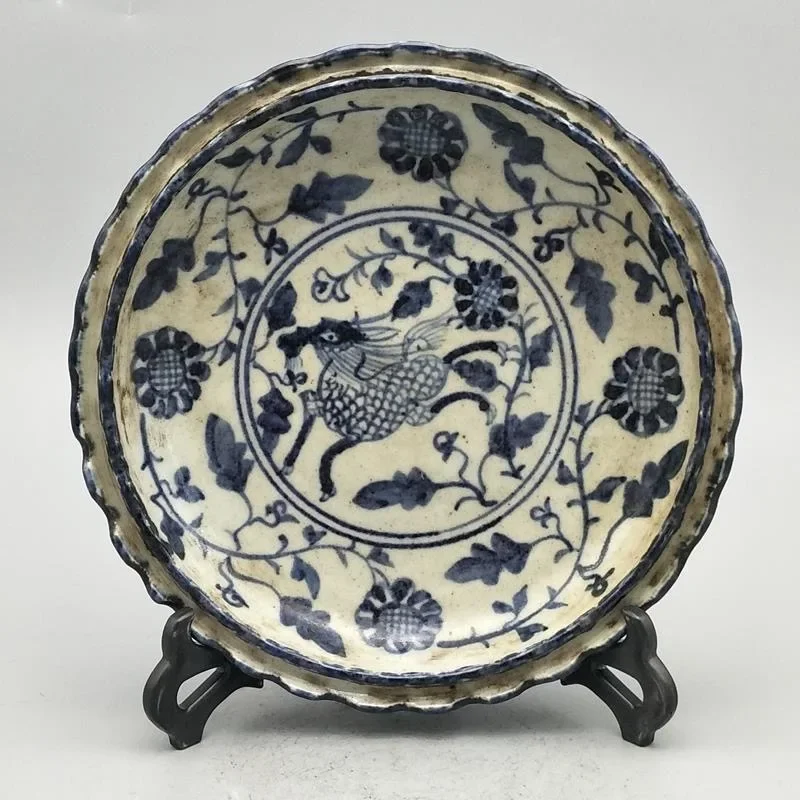 Ancient Jingdezhen Porcelain Blue and White Porcelain Kirintu Porcelain Plate Living Room Ceramic Bowl Antique Folk Collection 6