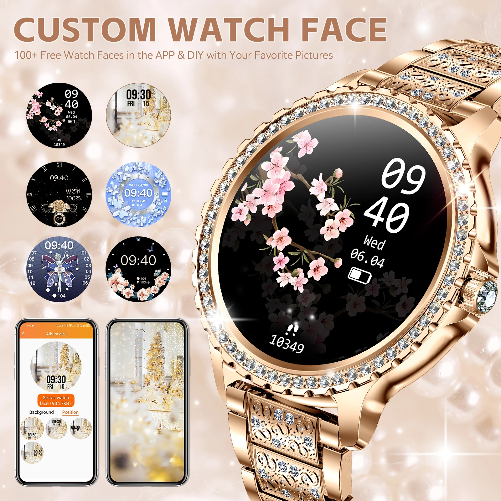 EIGIIS Smart Watch for Women with1.32"HD Screen Fitness Tracker with Heart Rate Sleep Monitor Waterproof for iOS xiaomi Phones 6