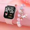 1pcs Ladies Love Pink Silicone LED Electronic Watch +1pcs Unicorn Crystal Bracelet Set for MOTHER'S Day Exclusive Gift 1