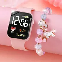 1pcs Ladies Love Pink Silicone LED Electronic Watch +1pcs Unicorn Crystal Bracelet Set for MOTHER'S Day Exclusive Gift 1