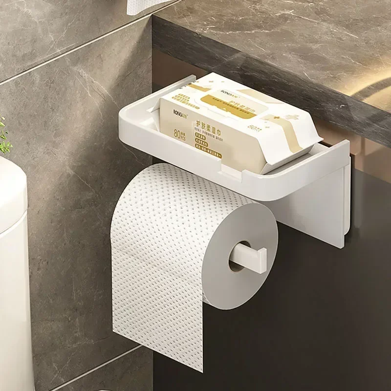 Plastic Toilet Paper Holder Bathroom Wall Mount WC Paper Phone Holder Shelf Punch-free Towel Roll Storage Shelf Accessories toilet paper holder,toilet roll holder