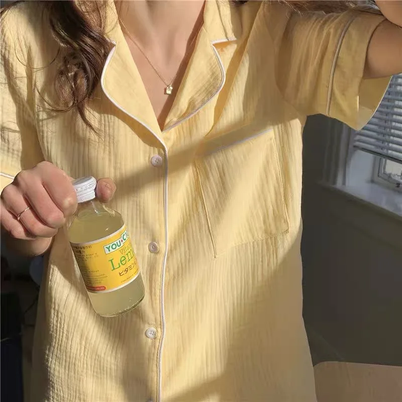 

Хлопковая пижама QWEEK, Корейская Пижама, женская пижама, комплект для спальни, женская одежда для дома из 2 предметов, короткие костюмы с шортами, пижамы