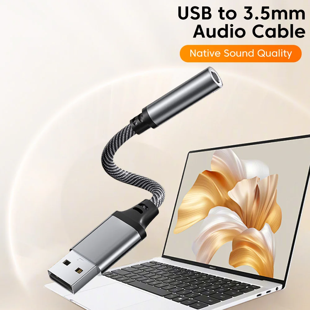 USB to 3.5mm Audio Converter Cable for Headphones and External Audio Devices