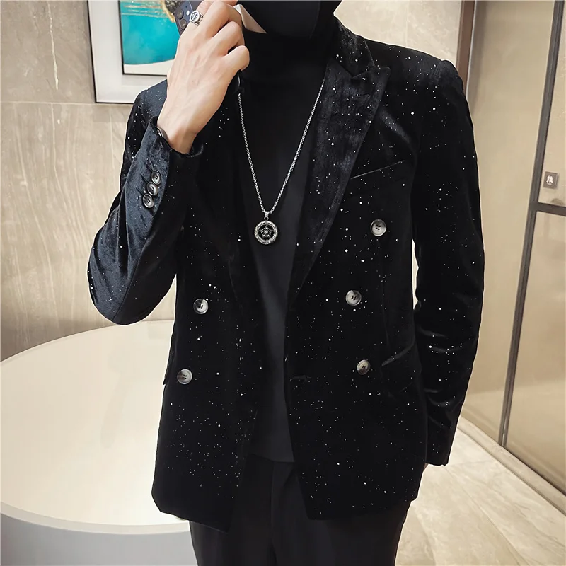 Robelli Mens Velvet Single Breasted Blazer Suit Jacket 