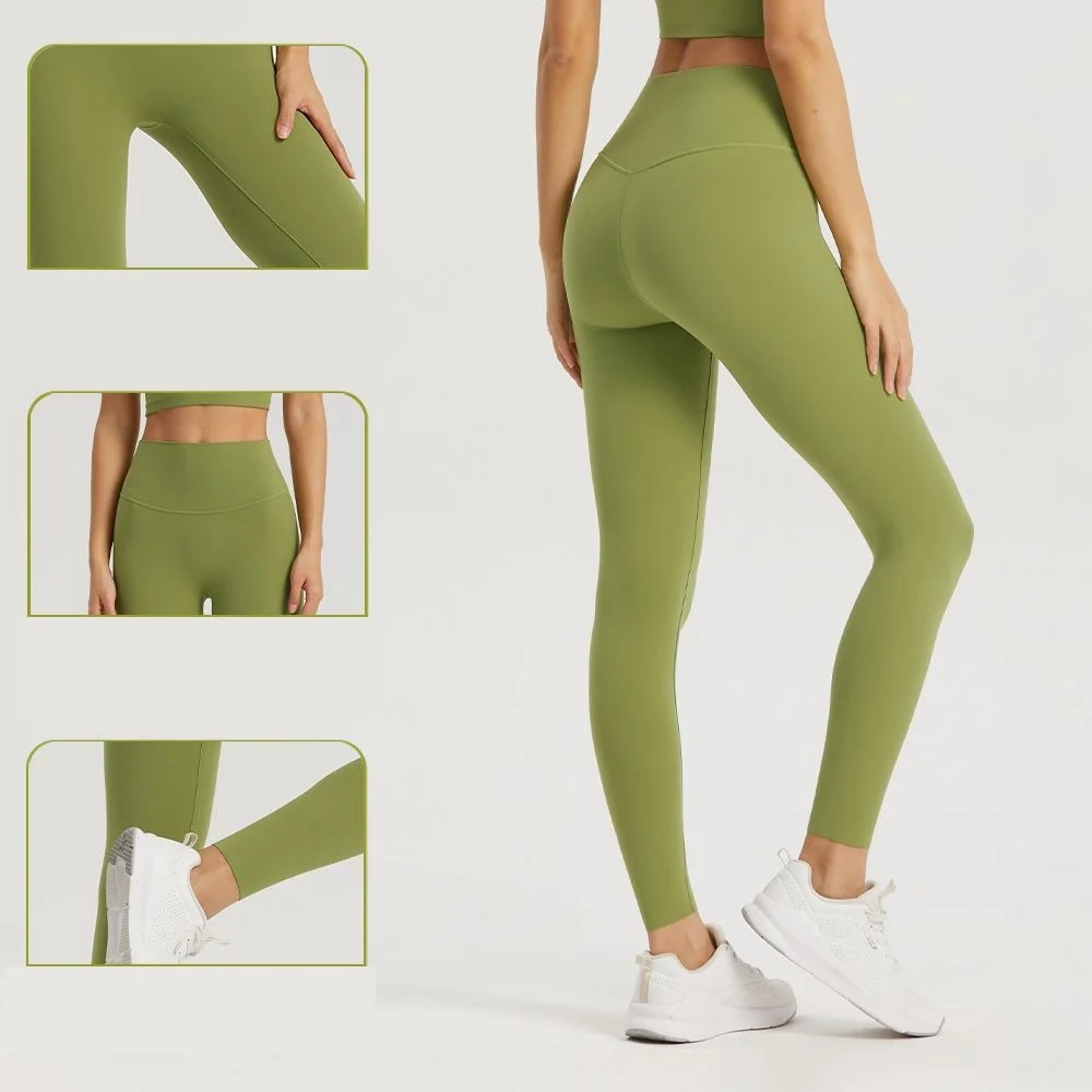 

New Top Women Yoga Leggings Sexy High Waist Abdominal Sports Pants Gym Solid Color Dispensing Fitness Pants Seamless Breathable